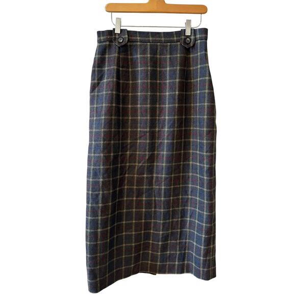 Vintage Charter Club Classic Wool Maxi Pencil Skirt Gray Plaid Print - Picture 1 of 6
